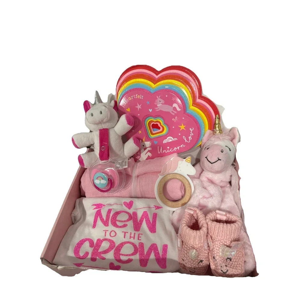 Girls Baby Shower Unicorn Gift Bundle Box, Welcome Mom & Newborn‎ Girl Present